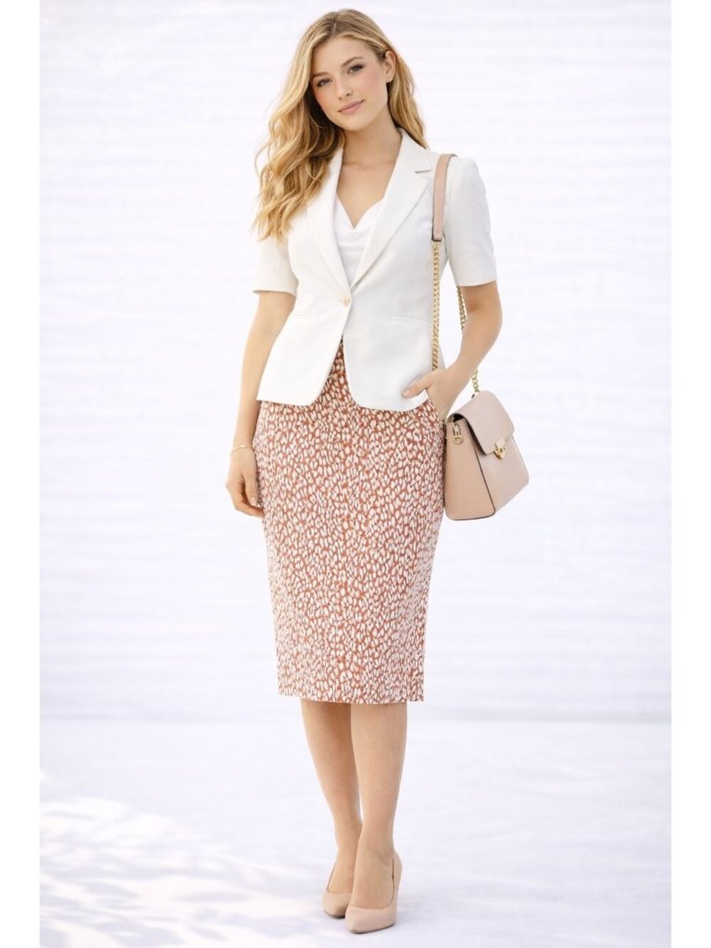 Loft Leopard Print Midi Pencil Skirt Cotton/Polyester Blend Size Medium